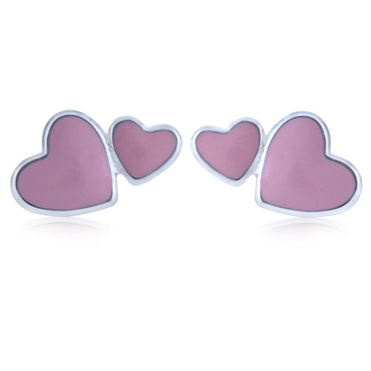 925 Sterling Silver Rhodium Plated Pinkie Paired Heart Stud For Kids