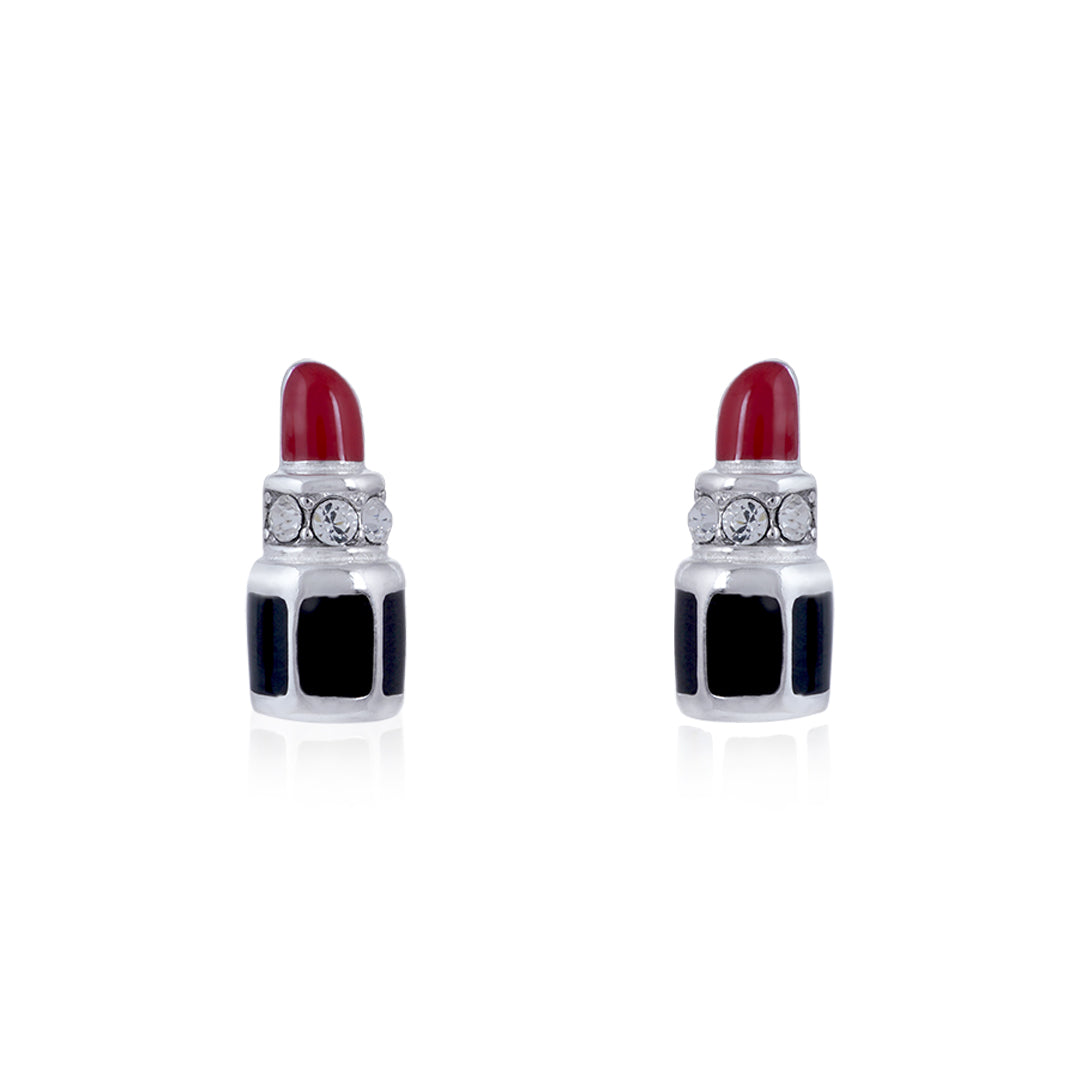 925 Sterling Silver Rhodium Plated Red Matte Lipstick Stud For Kids