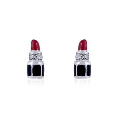 925 Sterling Silver Rhodium Plated Red Matte Lipstick Stud For Kids