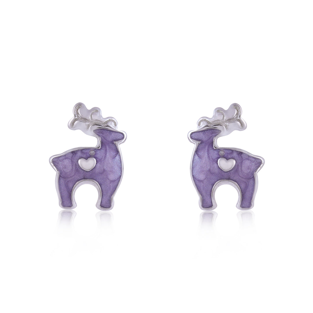 925 Sterling Silver Rhodium Plated Reindeer Stud For Kids