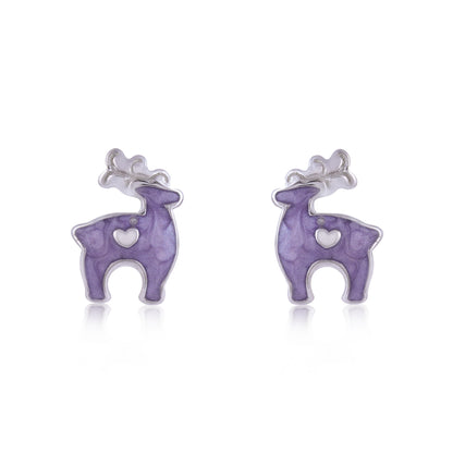 925 Sterling Silver Rhodium Plated Reindeer Stud For Kids