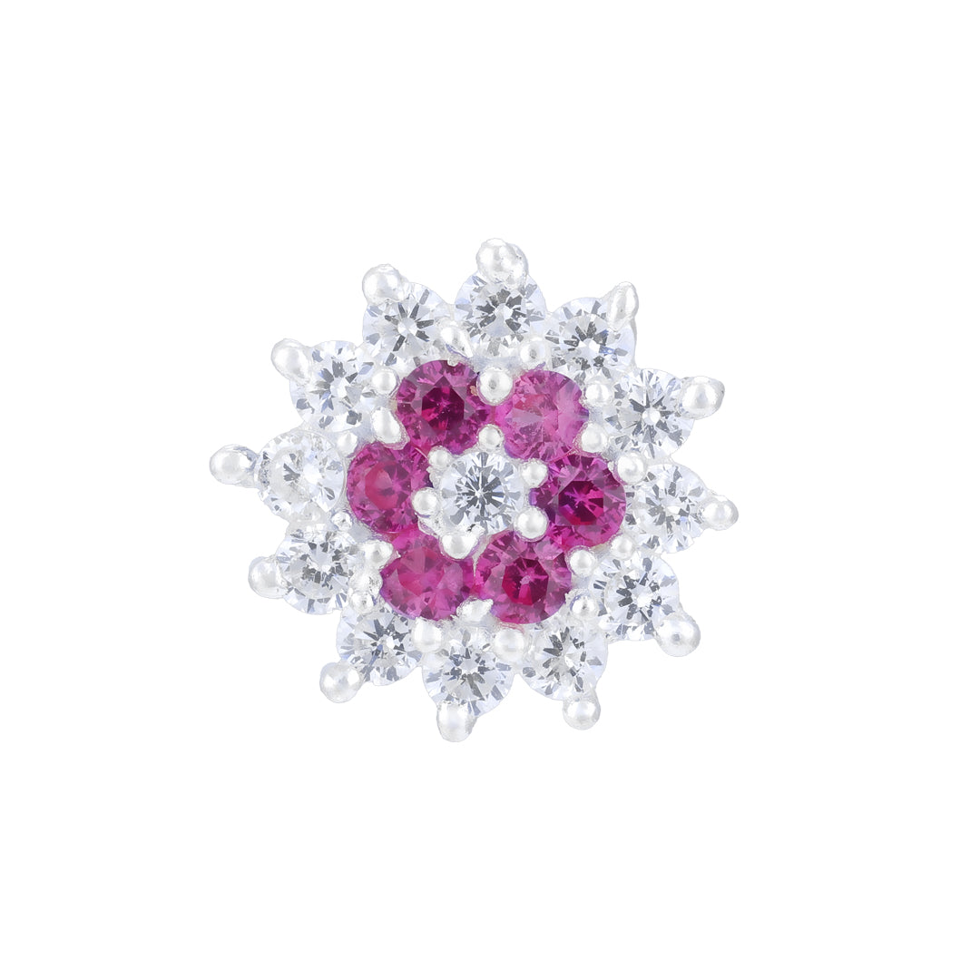 925 Sterling Silver Rhodium Plated Rose Frost Starburst Nosepin for Women