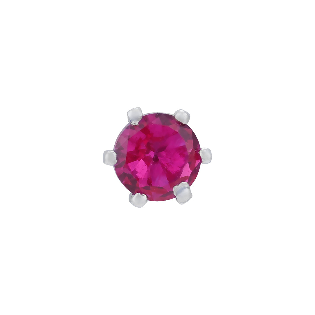 925 Sterling Silver Rhodium Plated Ruby Pop Minimal Nosepin for Women