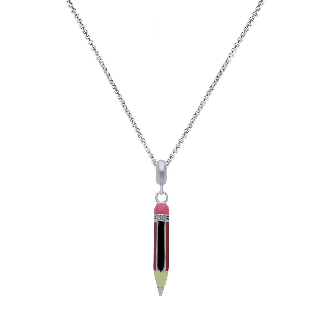 925 Sterling Silver Rhodium Plated Sketch Pencil Pendant For Kids