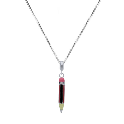 925 Sterling Silver Rhodium Plated Sketch Pencil Pendant For Kids