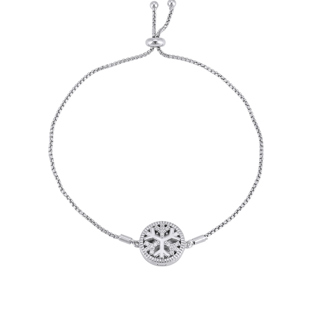 925 Sterling Silver Rhodium Plated Snowflake Medallion Bracelet For Women