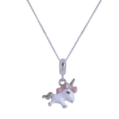 925 Sterling Silver Rhodium Plated Snowy Unicorn Pendant For Kids