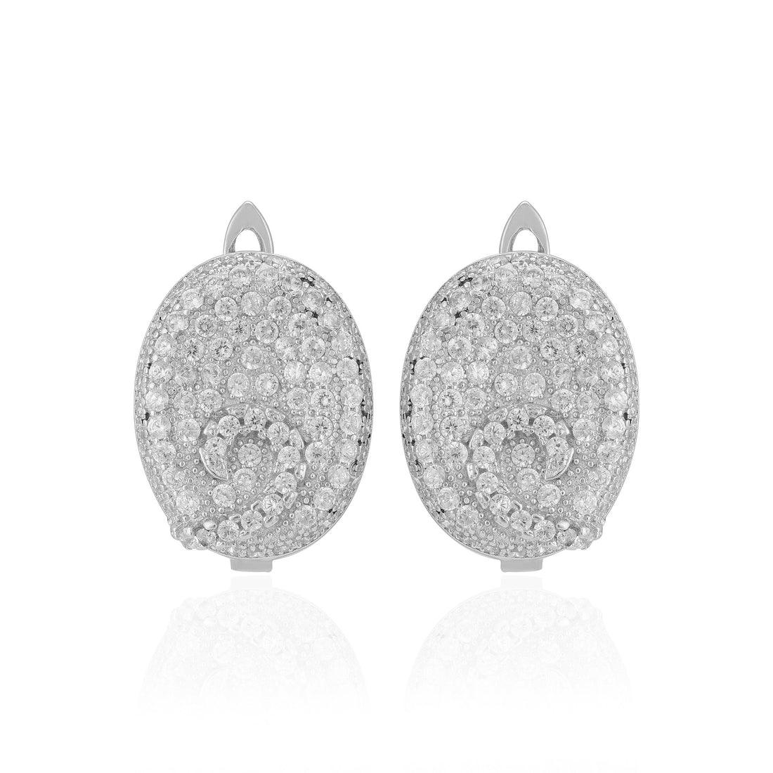 925 Sterling Silver Rhodium Plated Stone Cluster Spiral Earrings For Women