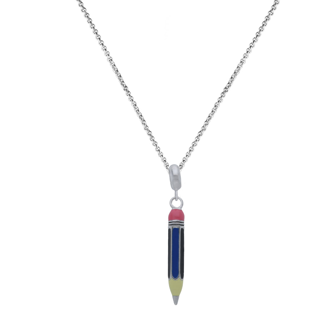 925 Sterling Silver Rhodium Plated Tiny Pencil Pendant For Kids