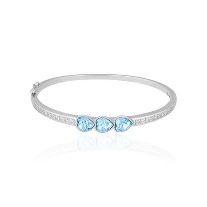 925 Sterling Silver Rhodium Plated Triple Blue Heart Bracelet for Women