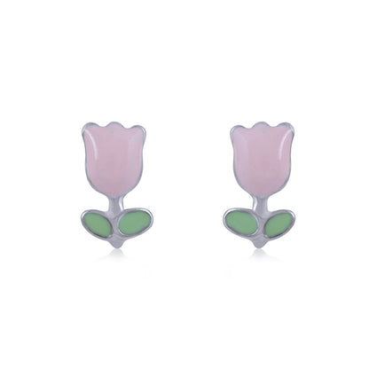 925 Sterling Silver Rhodium Plated Tulip Bloom Stud For Kids