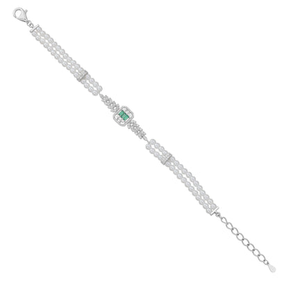 925 Sterling Silver Rhodium Plated Twin Row Pearl  Bracelet For Women