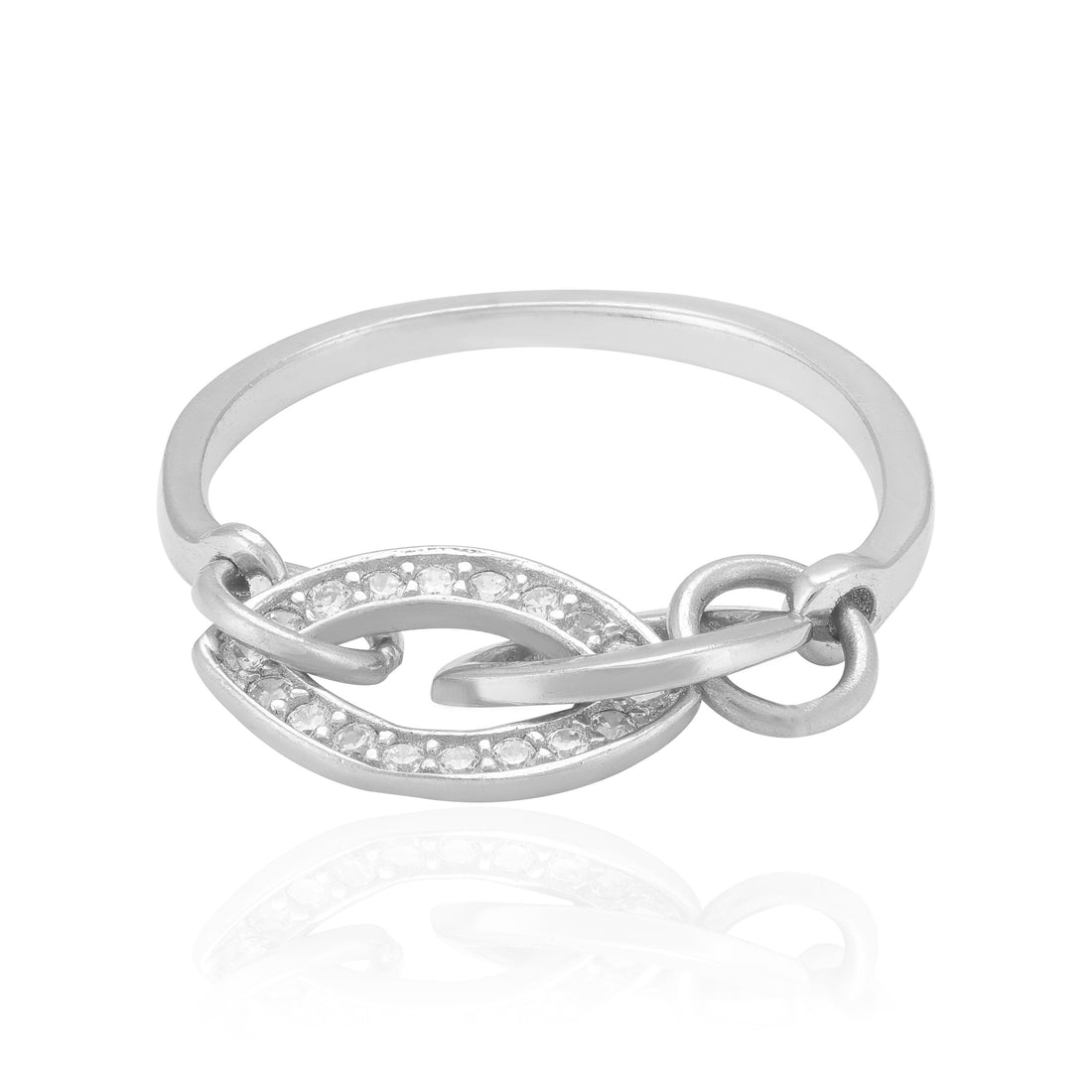 925 Sterling Silver Rhodium Plated Twisted Loop Charm Ring for Women