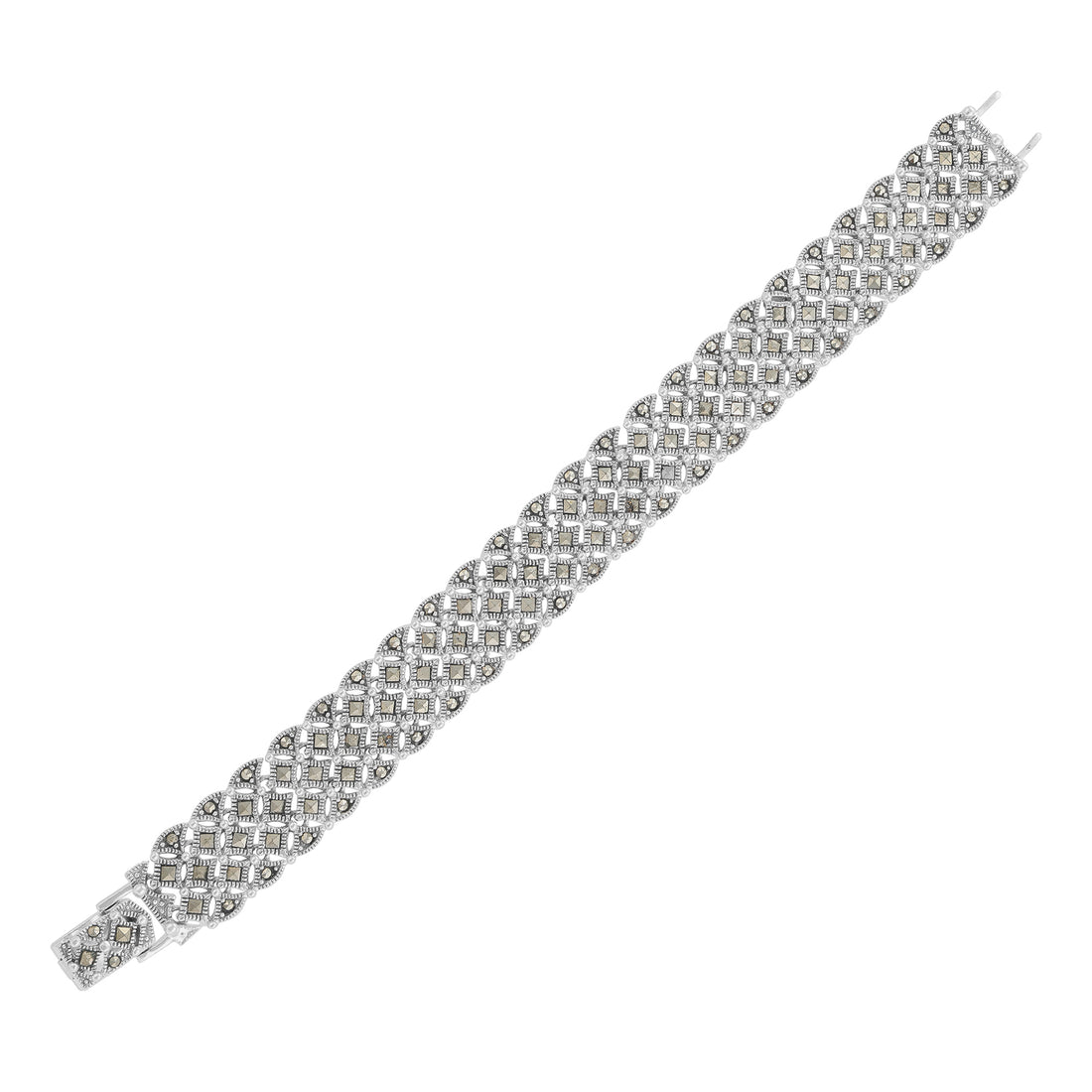 925 Sterling Silver Rhodium Plated Vintage Marcasite Weave Bracelet For Women