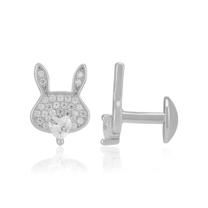 925 Sterling Silver Rabbit Charm Heart Center Earrings For Women