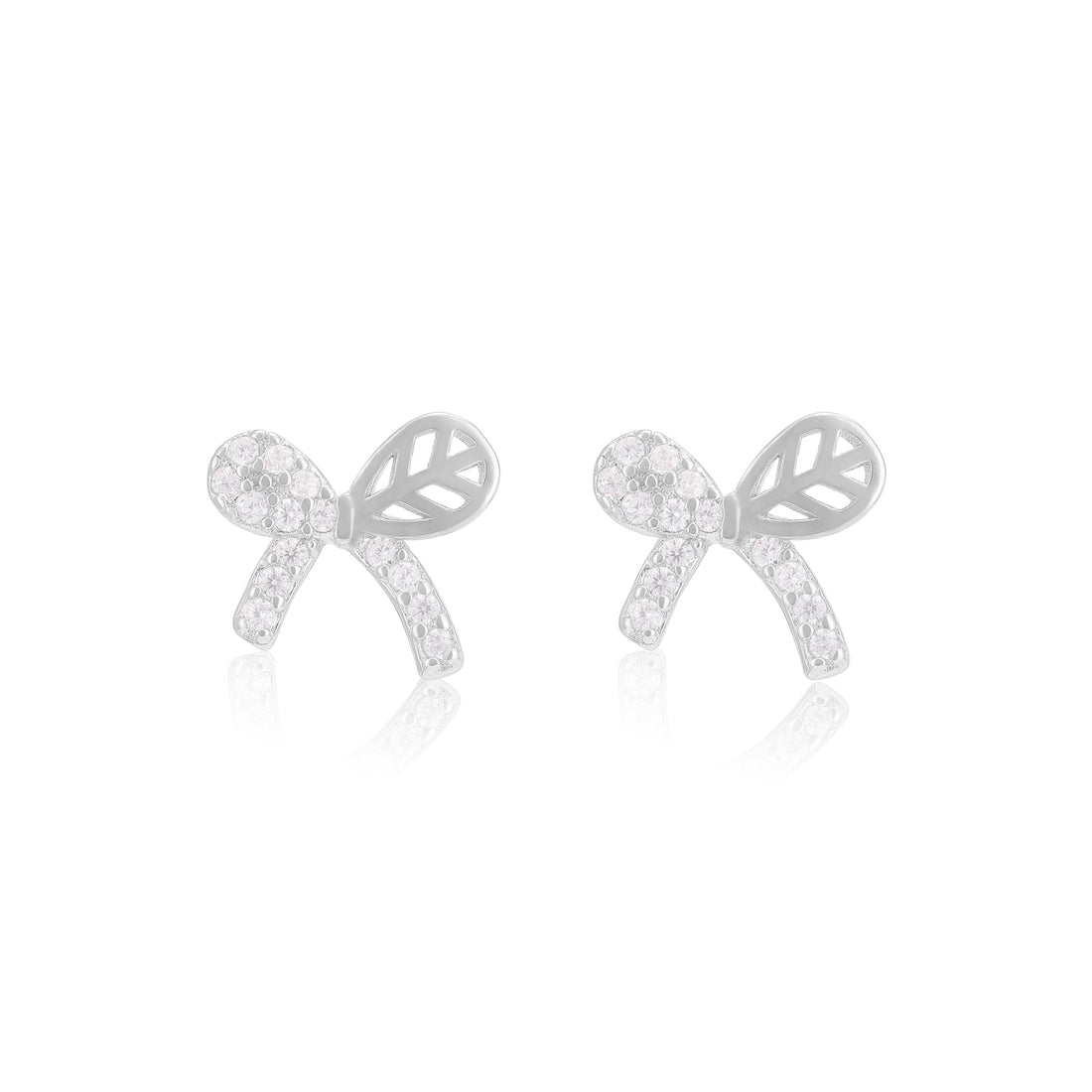 925 Sterling Silver Single Side Stoned Bow Earrings For Women
