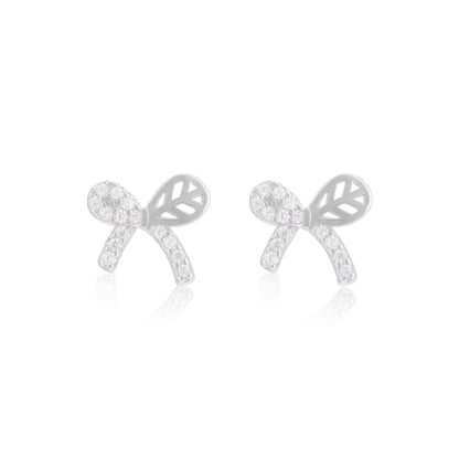 925 Sterling Silver Single Side Stoned Bow Earrings For Women