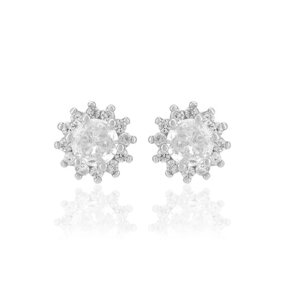 925 Sterling Silver Sparkle Flower Earrings For Women