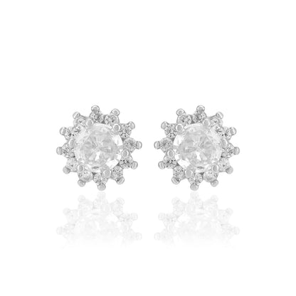 925 Sterling Silver Sparkle Flower Earrings For Women