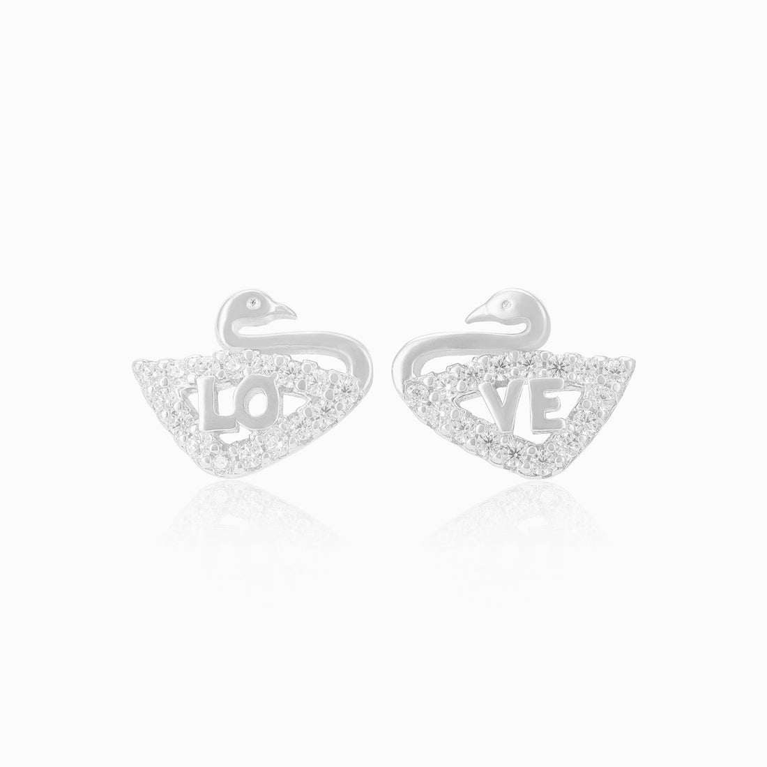 925 Sterling Silver Stoned Swan Earrings For Women