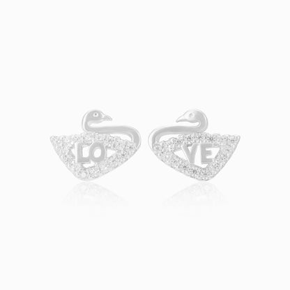925 Sterling Silver Stoned Swan Earrings For Women