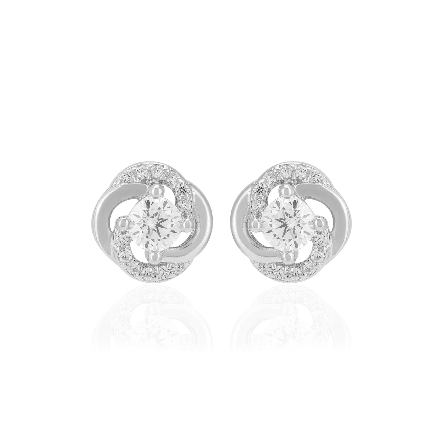 925 Sterling Silver Swirl Wrapped Sleek Stone Earrings For Women