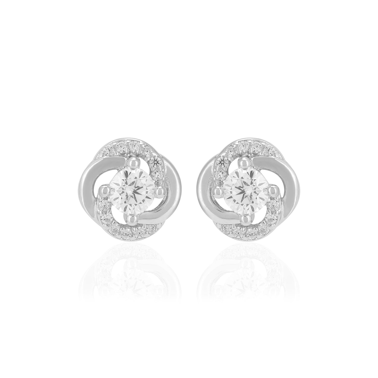 925 Sterling Silver Swirl Wrapped Sleek Stone Earrings For Women