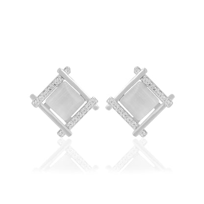 925 Sterling Silver Tilted Square Two Side Stoned Earrings For Women