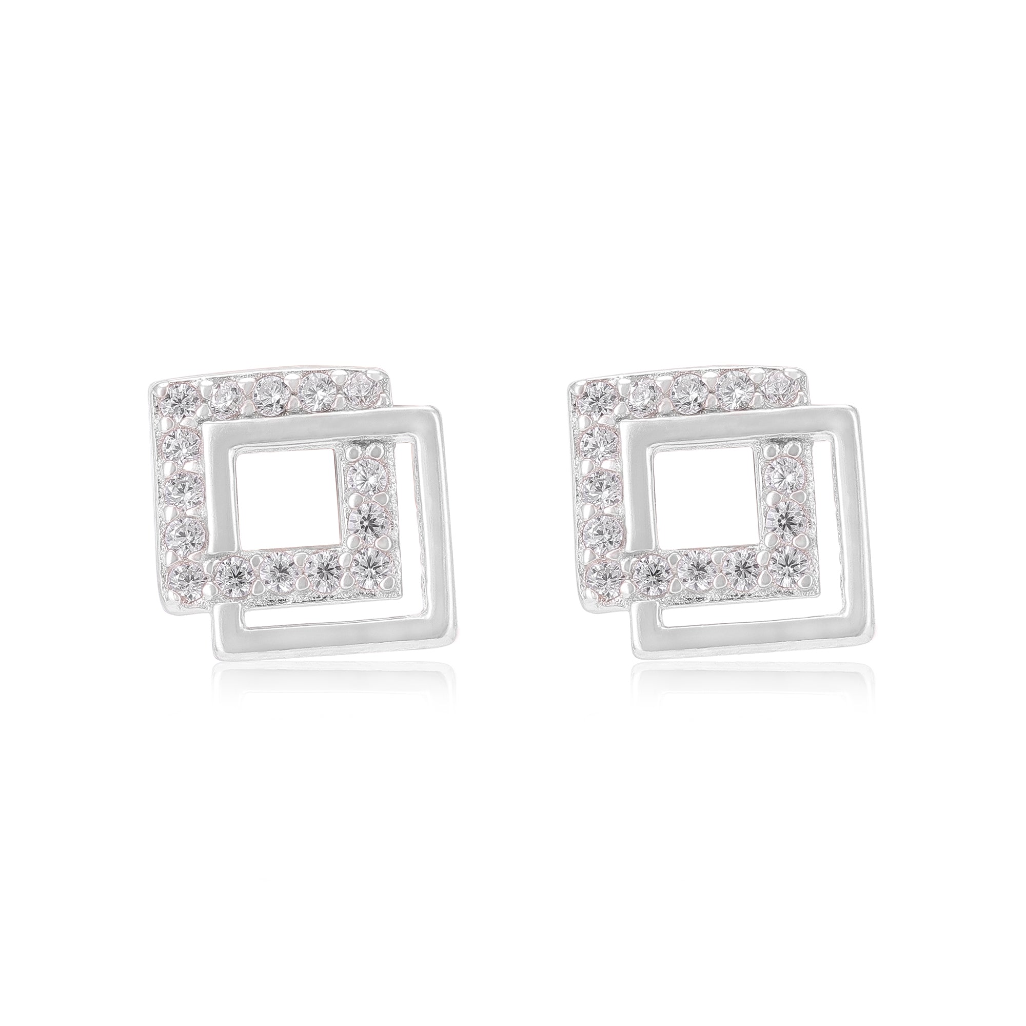 925 Sterling Silver Timeless Square Duo Earrings For Women