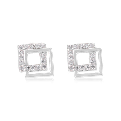 925 Sterling Silver Timeless Square Duo Earrings For Women