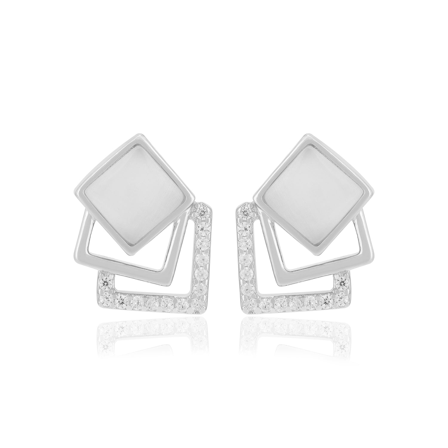 925 Sterling Silver Triple Layered Square Earrings For Women