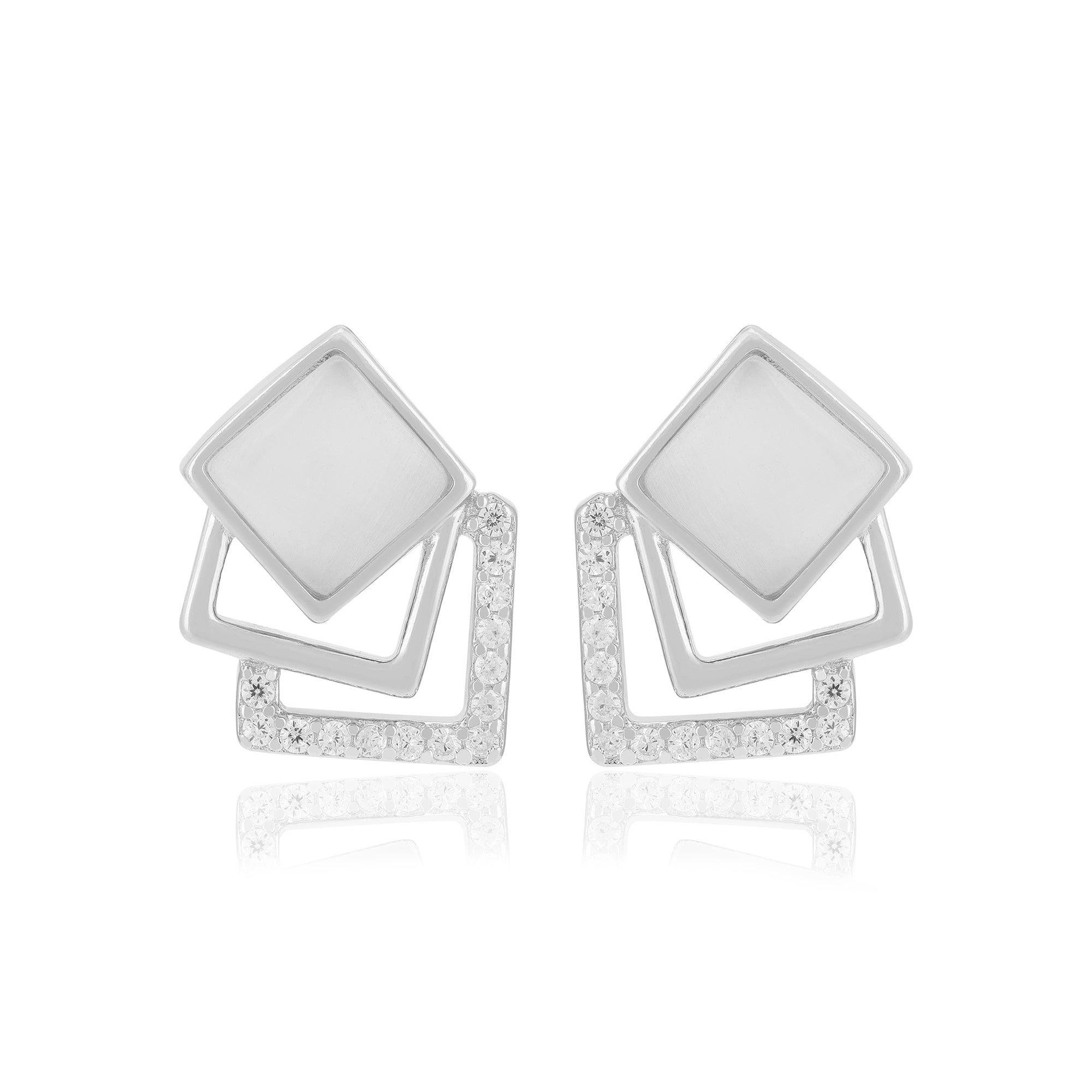 925 Sterling Silver Triple Layered Square Earrings For Women