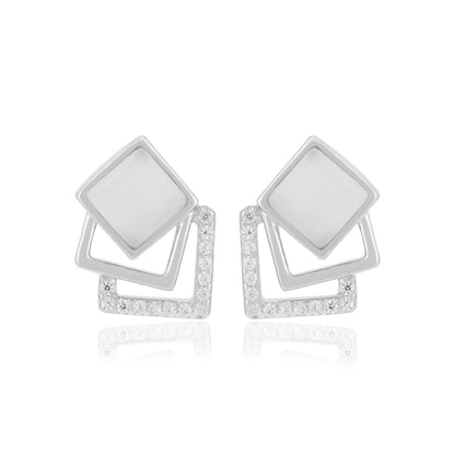 925 Sterling Silver Triple Layered Square Earrings For Women