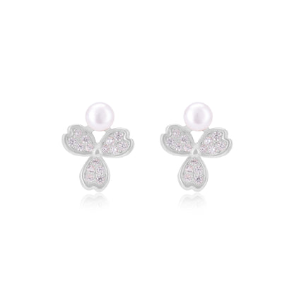 925 Sterling Silver Triple Petal Hearts Earrings For Women