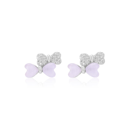 925 Sterling Silver Two Contrast Bow Earrings For Women