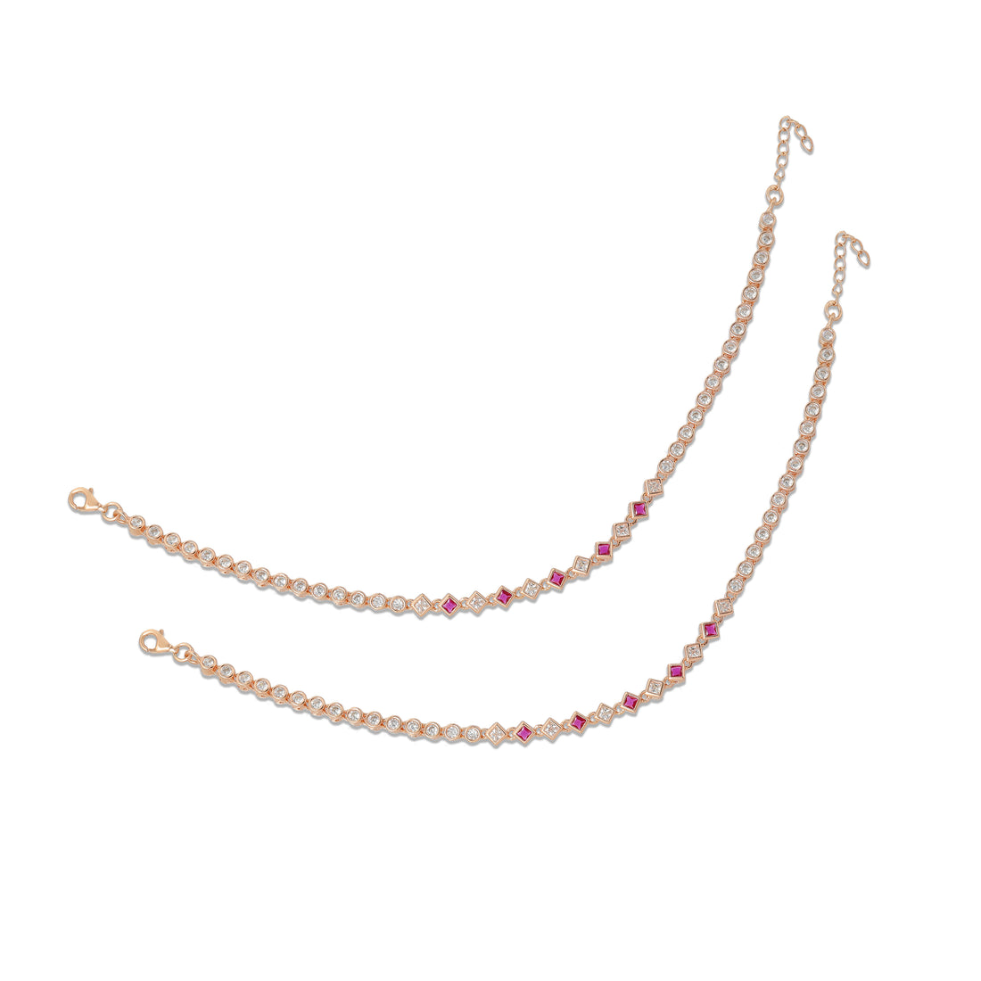925 Sterling Silver Rhombus-shaped Rose Gold Anklets For Women