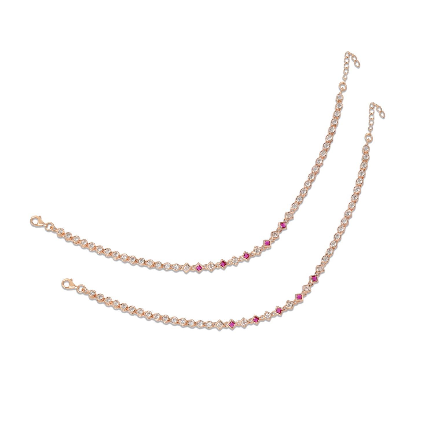 925 Sterling Silver Rhombus-shaped Rose Gold Anklets For Women