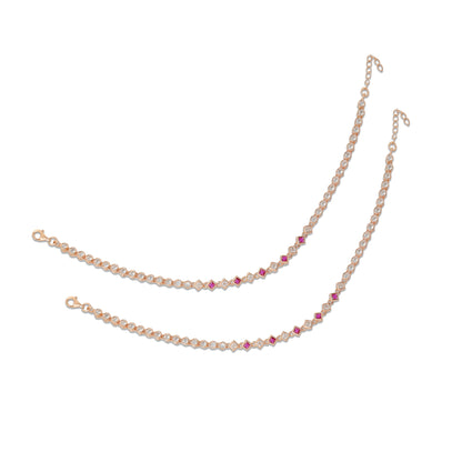 925 Sterling Silver Rhombus-shaped Rose Gold Anklets For Women