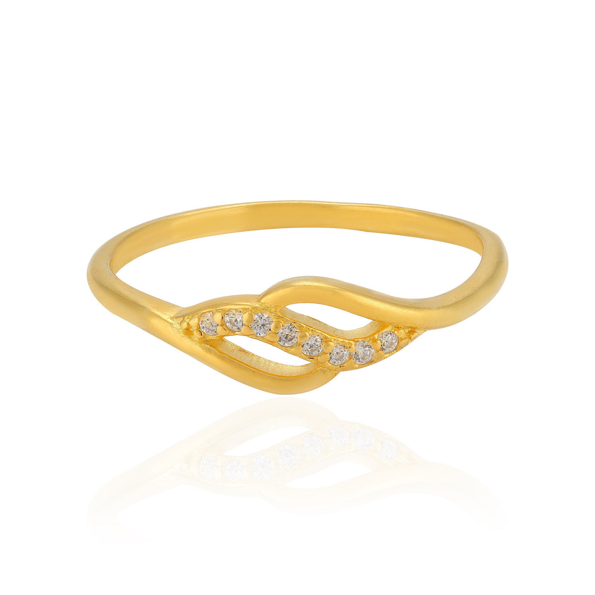 925 Sterling Silver Ripple Center Stoned Gold Plated Ring for Women