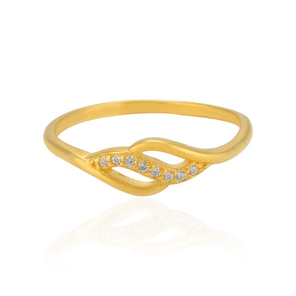 925 Sterling Silver Ripple Center Stoned Gold Plated Ring for Women