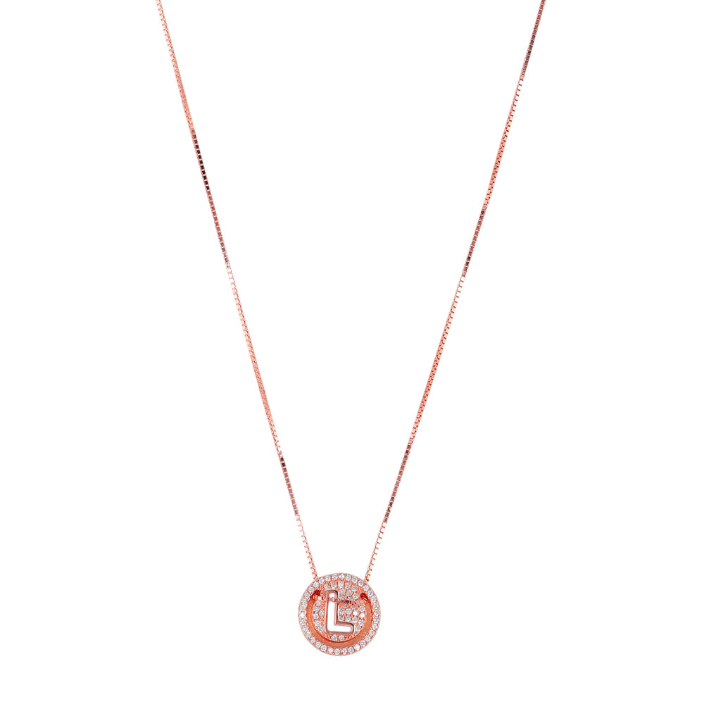 925 Sterling Silver Roaming Round Initial L Rose Gold Plated Pendant Chain For Women