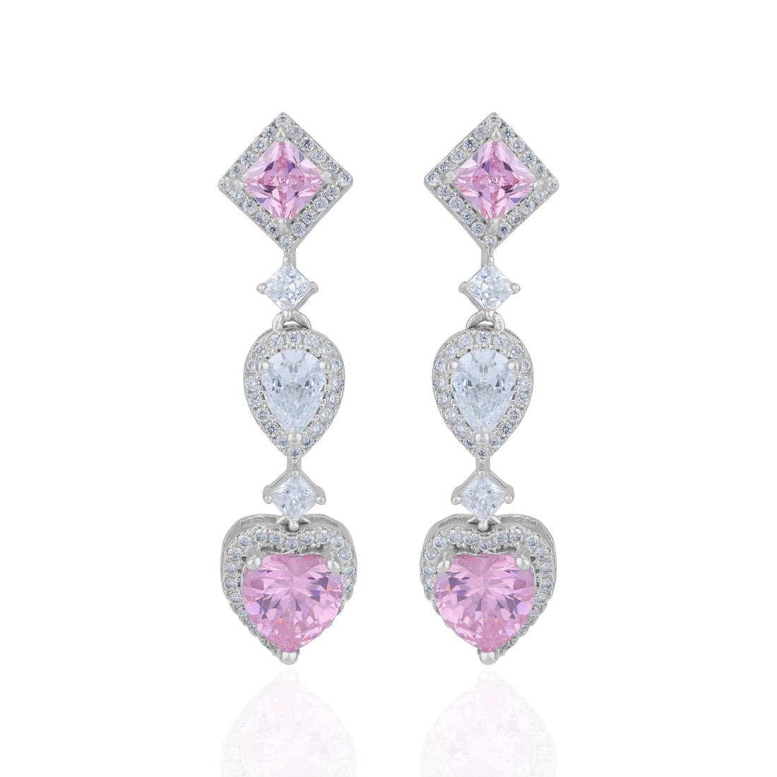 925 Sterling Silver Romantic Cascading Multi-Shape Pink Earrings for Women