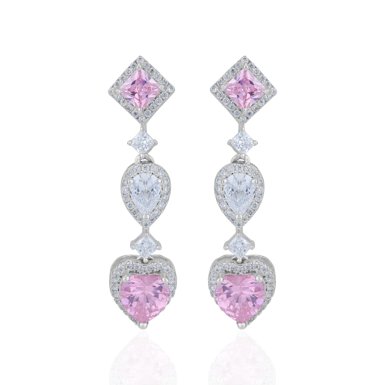 925 Sterling Silver Romantic Cascading Multi-Shape Pink Earrings for Women