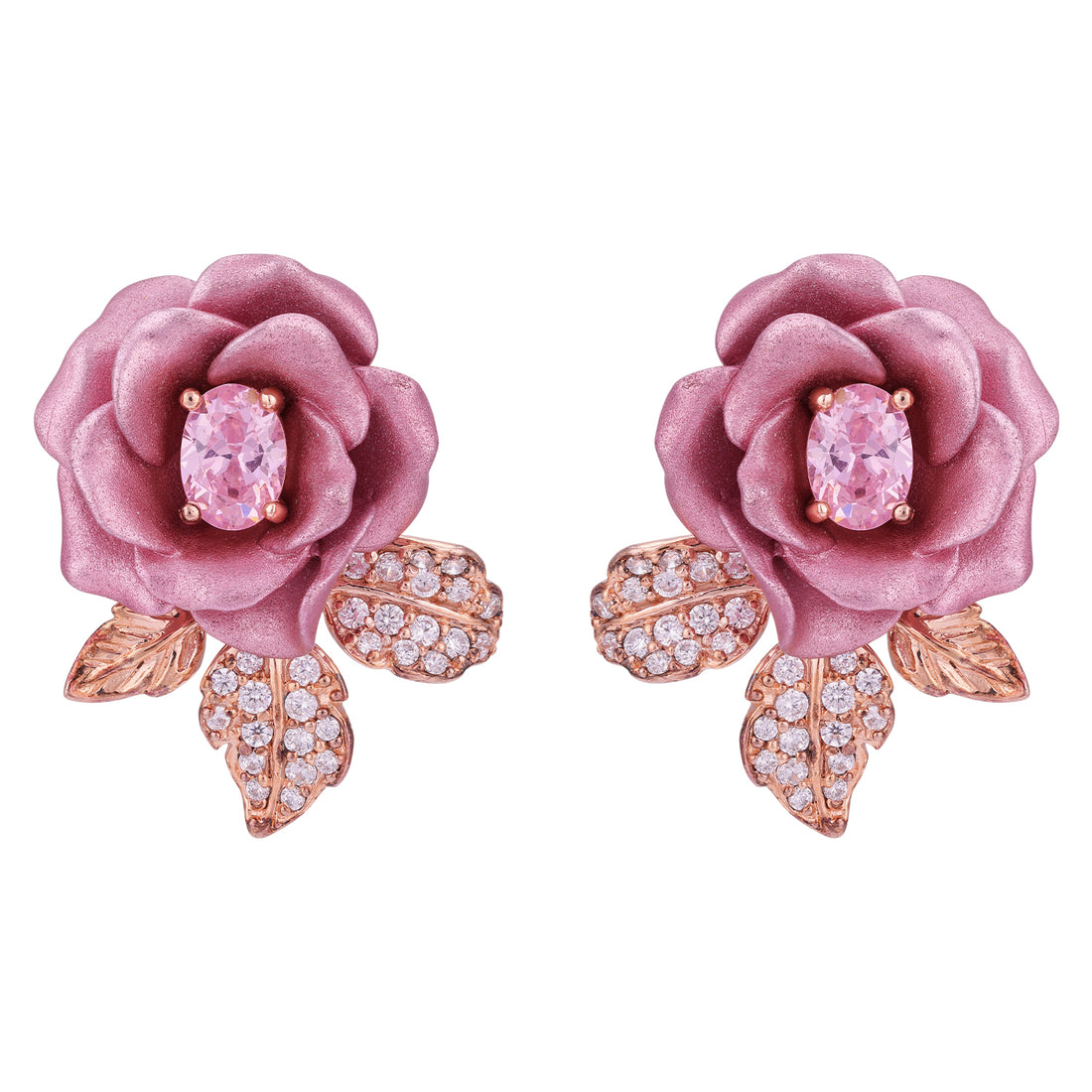 925 Sterling Silver Romantic Floral Motif Crystal Embellishment Earrings for Women