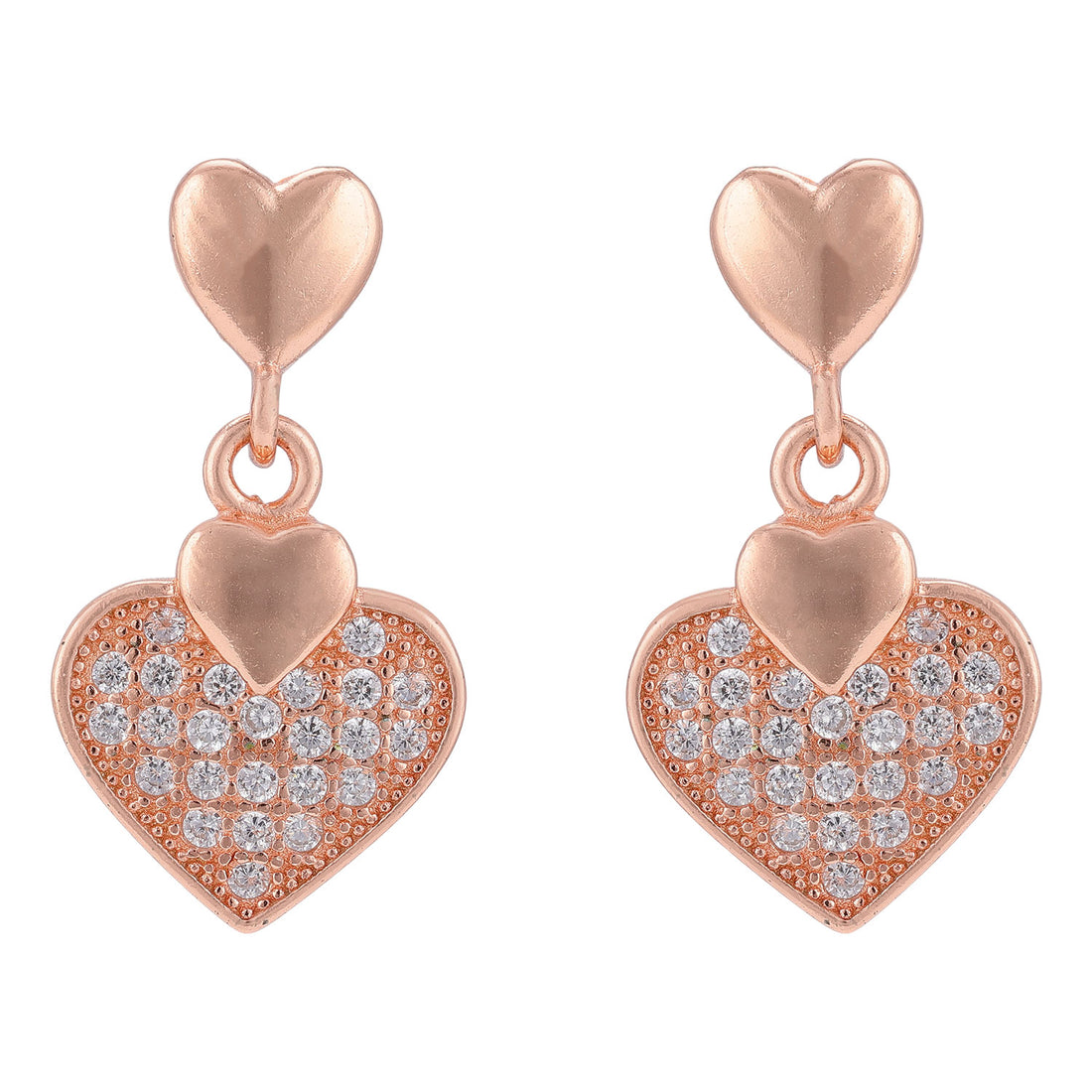925 Sterling Silver Romantic Rose Gold Double Heart Drop Earring for Women