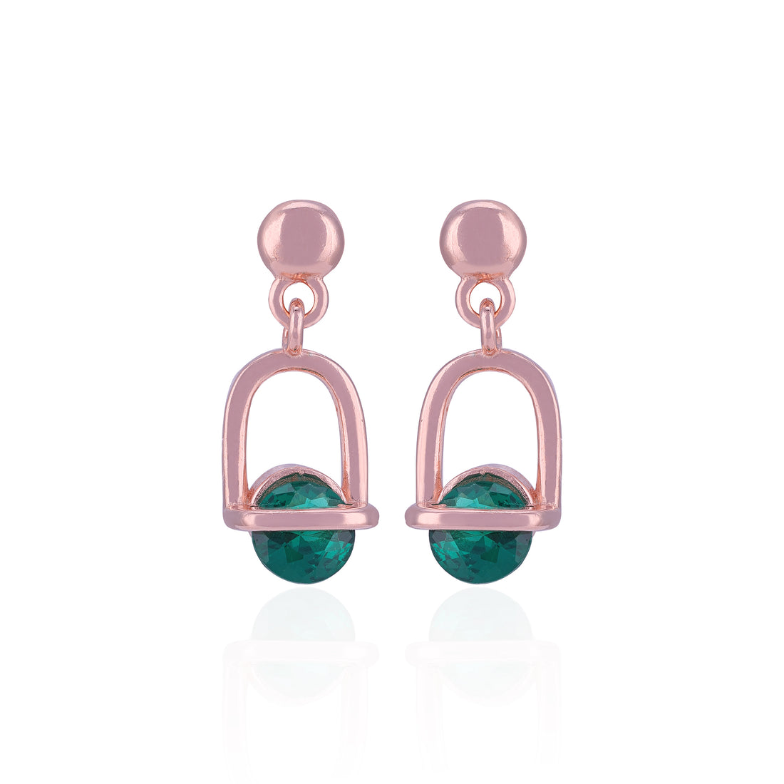 925 Sterling Silver Rose-Gold Geometric Arch With Green Crystal Earring for Women
