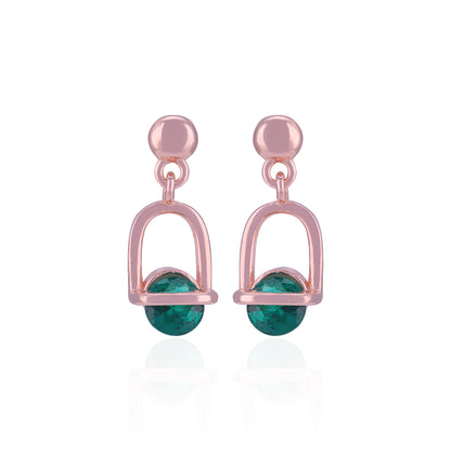925 Sterling Silver Rose-Gold Geometric Arch With Green Crystal Earring for Women