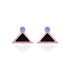 Pair of triangle-shaped earrings with pink, black, and blue colors on a white background