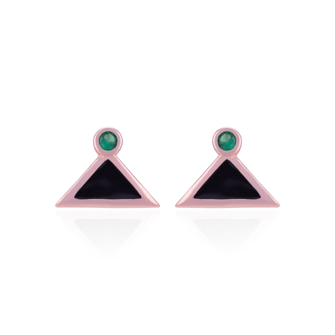 Pair of triangle-shaped earrings with green gemstones 