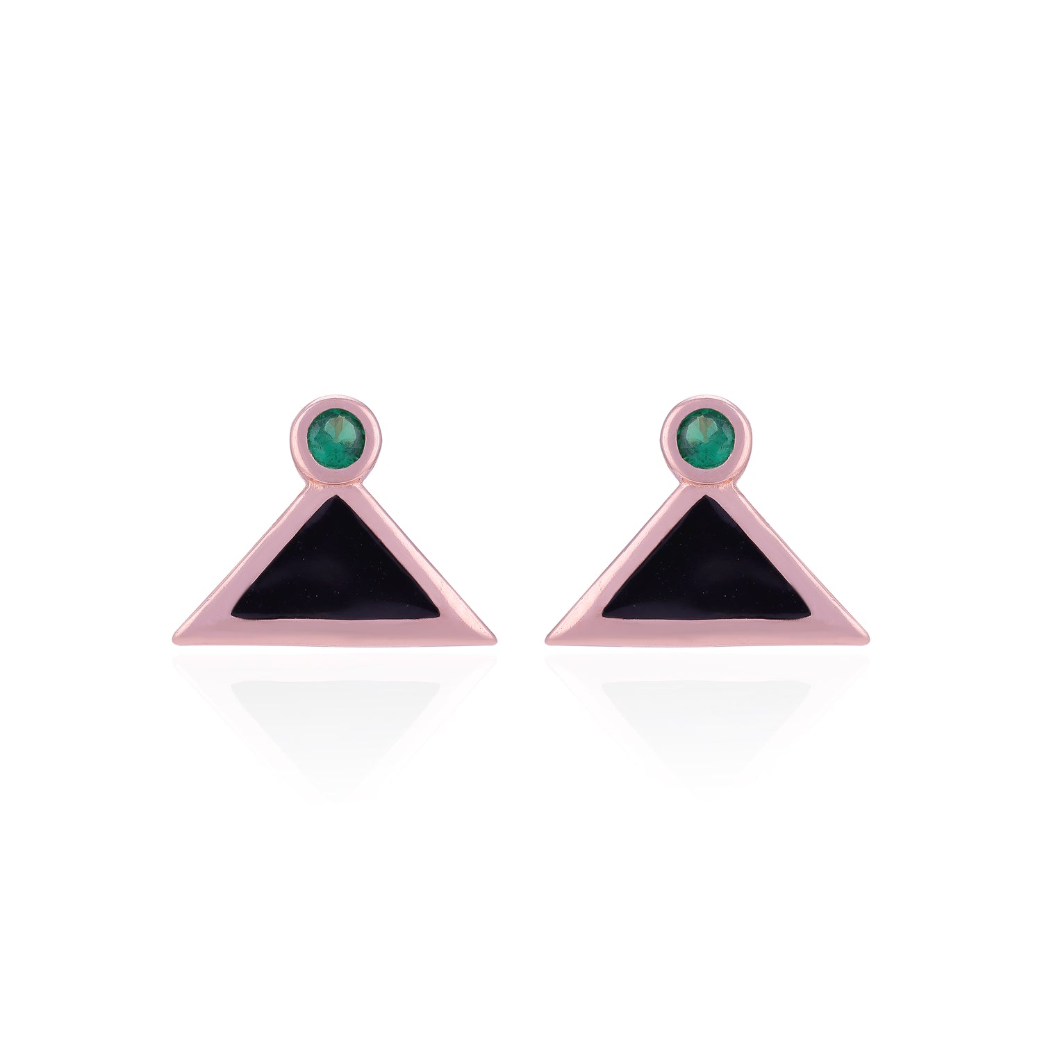 Pair of triangle-shaped earrings with green gemstones 